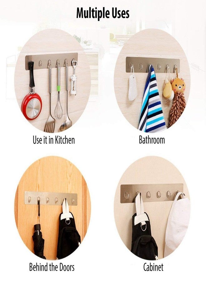 SEMITO Self Adhesive Plastic And Stainless Steel Wall Mounted Hanger Strip with 6 Hooks (Multicolour, 44 * 8cm) - Image 3